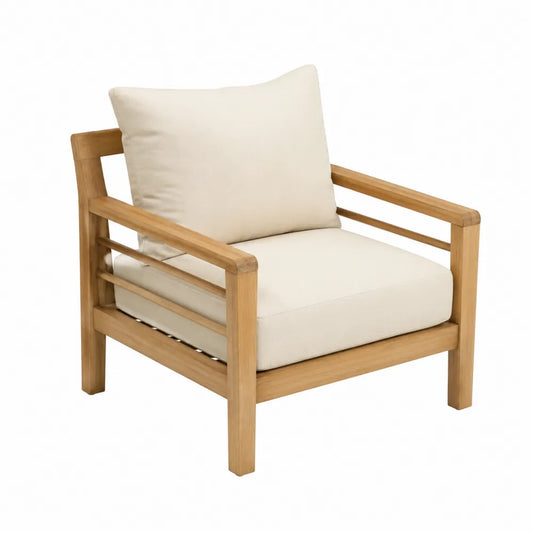 poltrona da esterno in legno massiccio di acacia con cuscino seduta e schienale rimovibili colore naturale beige 65x70x80 cm
