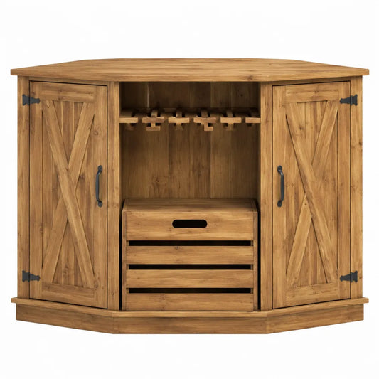 Credenza buffet in legno con portabottiglie ante rustiche effetto naturale e metallo nero 150x40x85 cm