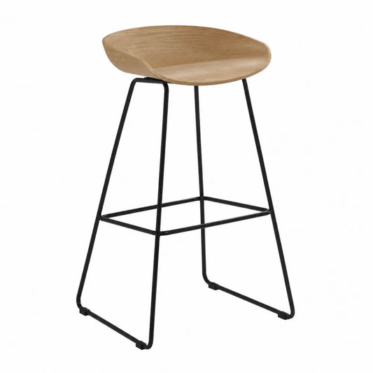 Sgabello da bar in legno con struttura in metallo nero seduta curva 45x45x75 cm colore legno naturale e nero
