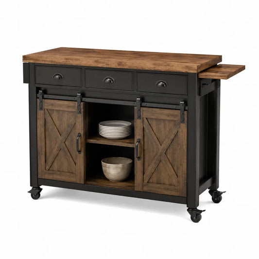 Credenza buffet industriale in legno e metallo con ruote 3 cassetti 2 ante scorrevoli e ripiano inferiore 120 cm x 40 cm x 85 cm